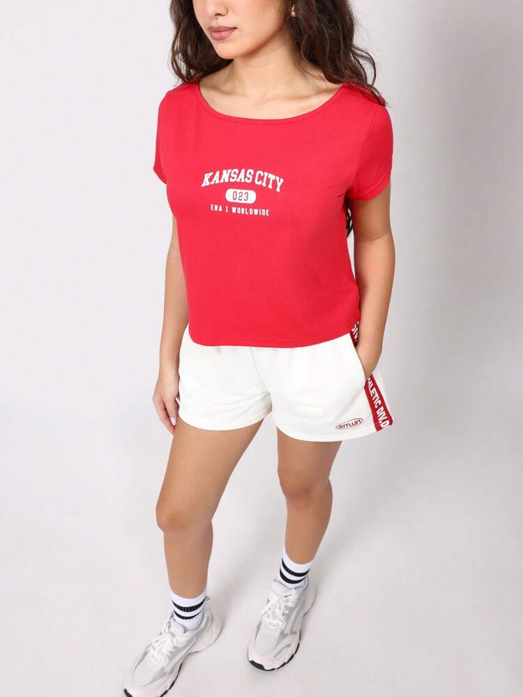 Kansas City Logo Crop Top With Athletic Shorts