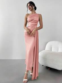 Firerie 女式褶饰荷叶边肩部褶皱连衣裙，适合派对、舞会、晚礼服、优雅、宴会、约会之夜、性感、鸡尾酒会、毕业典礼 - 粉色 - 查看 5