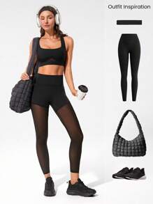 GLOWMODE FeatherFit™-Sculpt Stamina Compressive Heart Shaped Neck Mesh Panels Racerback Adjustable Band Removable Cups Sports Bra Medium Impact Running Jogging Training Gym Studio Active Wear - màu đen - Xem 7