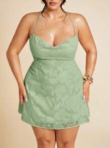 SHEIN BAE 大码女士缎面礼服 - 婚礼、伴娘、派对、约会、节日礼服 - 薄荷綠 - 查看 5