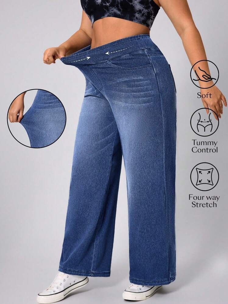Flexra Plus Size Light Wash Soft Stretch Denim Jeans - Medium Wash - View 1