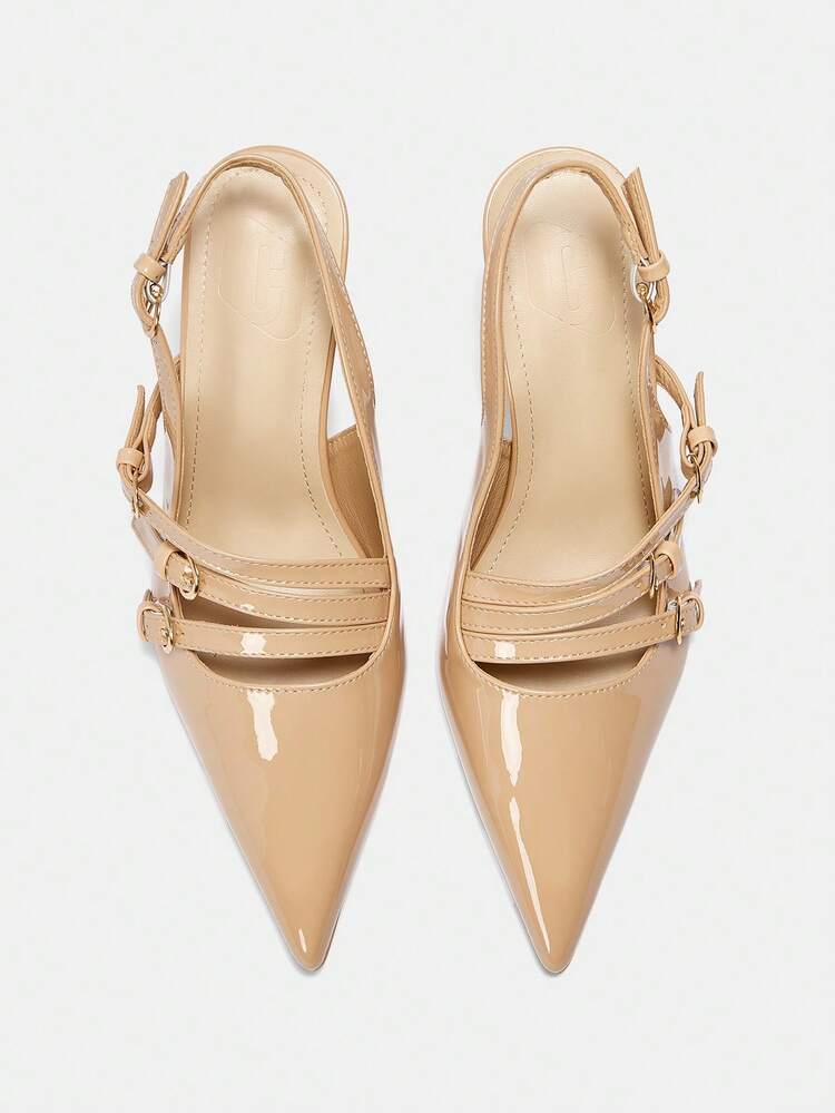 CUCCOO CURVES Plus Size Women's High Heels Pumps With Metallic Multi-Strap Decor, Pointed Toe Elegant Mules Suitable For Dresses, Party & Daily Wear