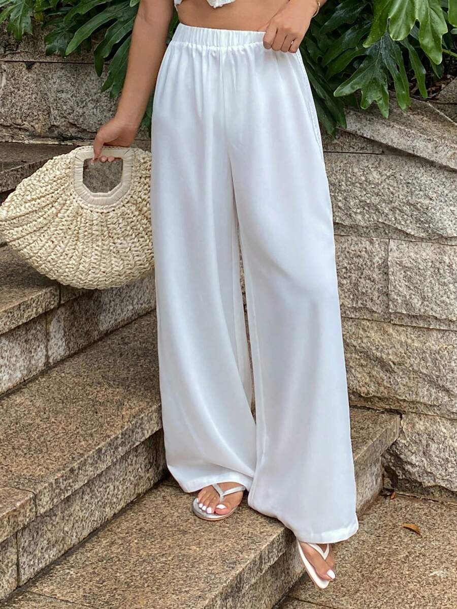 DAZY Damen lässige Boho-Stil Spitze Patchwork weiße Hose für Strand, Sommerurlaub - Weiss - Übersicht 1