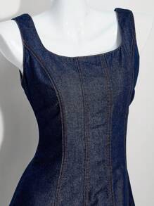 SHEIN MOD 女式夏季休闲水洗无袖牛仔连衣裙