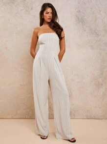 COSMINA Women's Casual Striped Tube Top Jumpsuit, Summer - Apricot - View 5