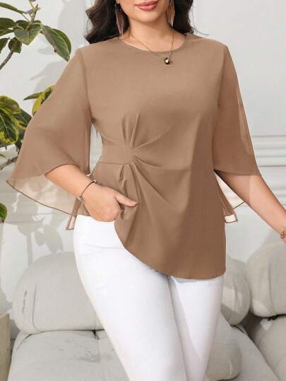 Reflora Women's Plus Size Plain Crew Neck Casual Office Blouse,Teacher Outfits For Women Chiffon Blouses For Women