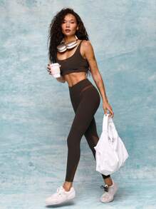 GLOWMODE Quần legging thể thao FeatherFit™ Flow On 24" mềm mại thấm mồ hôi không nhìn xuyên thấu, tập yoga Pilates Barre Studio tác động thấp, mặc thường ngày - Màu nâu Sô-cô-la - Xem 6