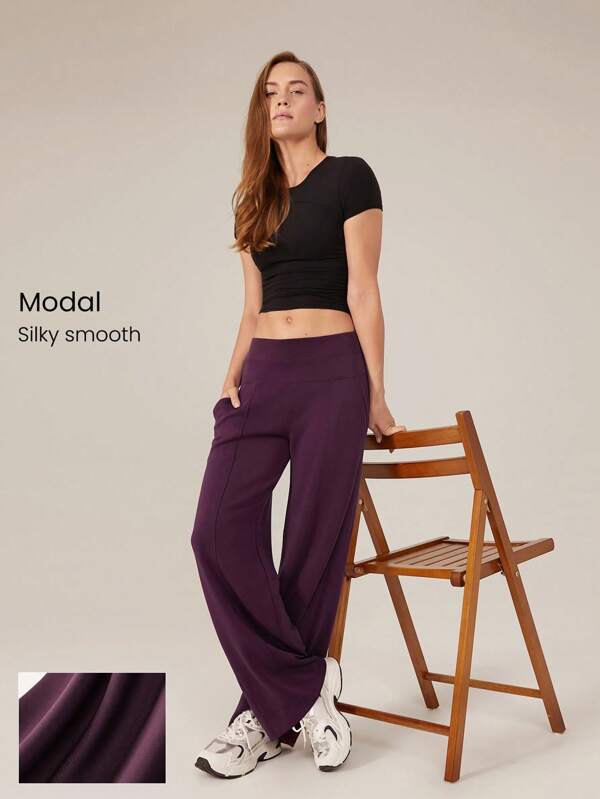 GLOWMODE Pantalones de salón relajados de tacto de seda modal para otoño