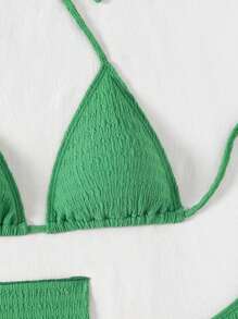 Swim Mod 3 件套女士休闲纯色吊带比基尼上衣、三角形下装和不对称下摆短裙套装 - 綠色 - 查看 4