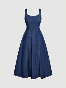 SHEIN MOD 女式夏季休闲水洗无袖牛仔连衣裙