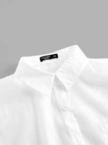 SHEIN BASICS Casual Solid Color Woven Loose Fit Plus Size Long Sleeve Shirt - White - View 3