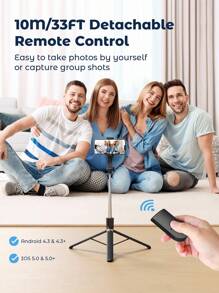 Teckwe Selfie Stick Tripod, Extendable Aluminum Tripod With Wireless Remote, Compatible With IPhone And Android Smartphones, Perfect For Travel, Vlog, Video And Photo(Black) - Black - View 4