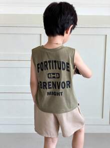 SHEIN 男童休闲日常装字母印花针织背心和短裤套装 - 彩色 - 查看 5