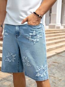 Manfinity Homme Quần short denim rộng rãi, thoải mái, đa năng, có túi, viền tua rua, size lớn dành cho nam - Rửa nhẹ - Xem 6