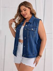 EMERY ROSE 大码休闲水洗无袖牛仔夹克