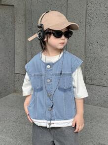 Dazy Kids Boys Denim Top, Fall Collection - Blue - View 5
