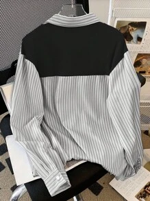 INAWLY Áo sơ mi dài tay kẻ sọc dành cho nữ, giản dị & thời trang, phù hợp cho mùa hè - màu đen - Xem 2