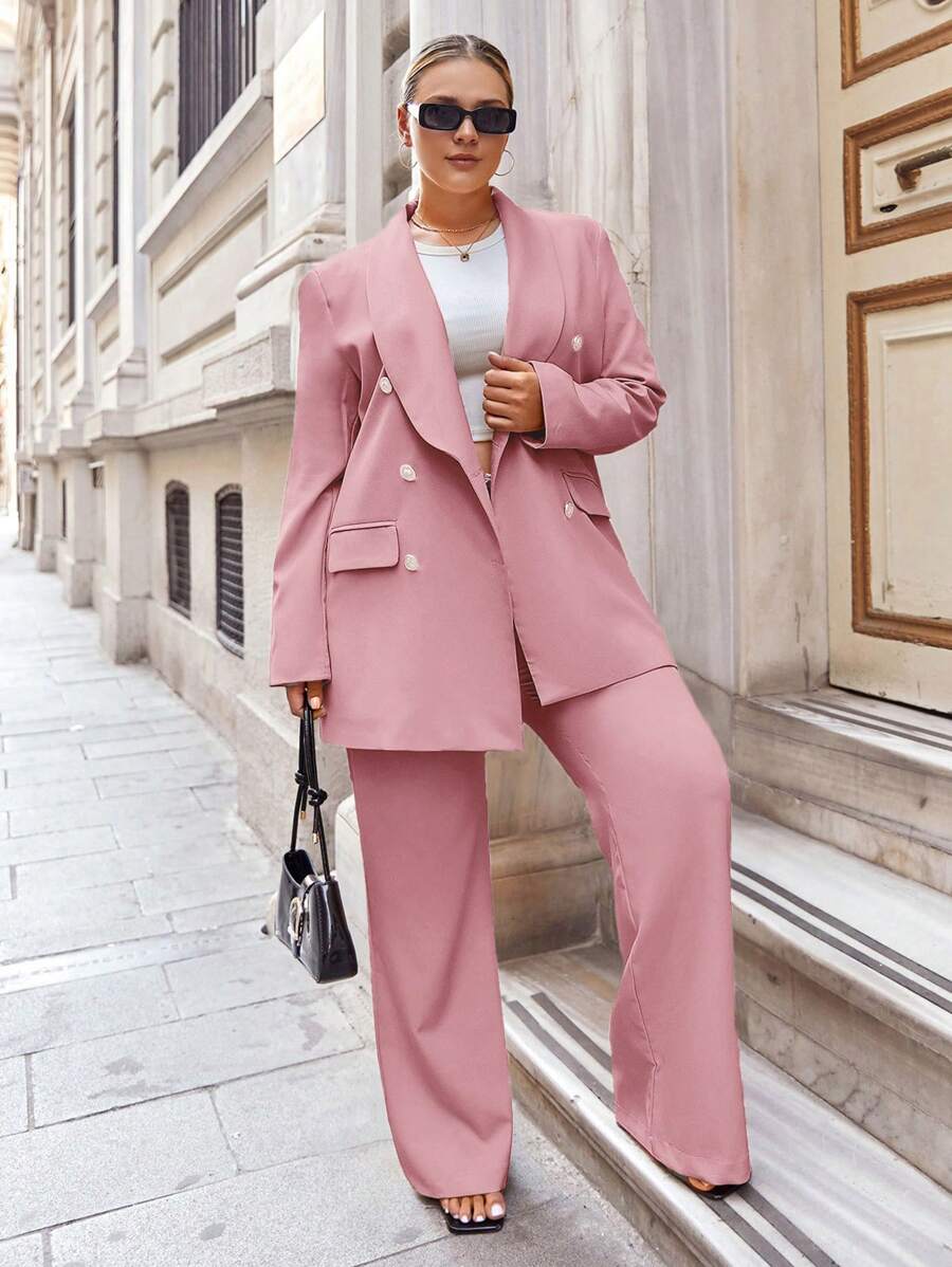 EURMUSE Plus Size Women's Plain And Simple Daily Suit - Dusty Pink - View 1