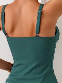 Swim Lushoire 2 Pièces Ensemble Tankini d'été pour femmes avec Top Bandeau Smocké Texturé Côtelé et Couleur Unie et Bas Triangle Côtelés Aléatoires, Vacances à la Plage
