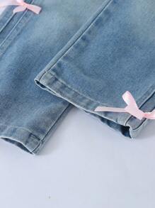 Young Girl' Casual Vacation Light Denim Jeans With Bow - Light Wash - View 4