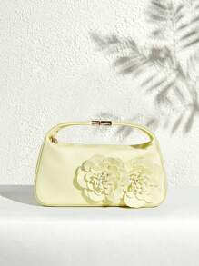 SHECARRY Women's Fashion Elegant 3D Flower Decor Evening Handbag - Yellow - View 1