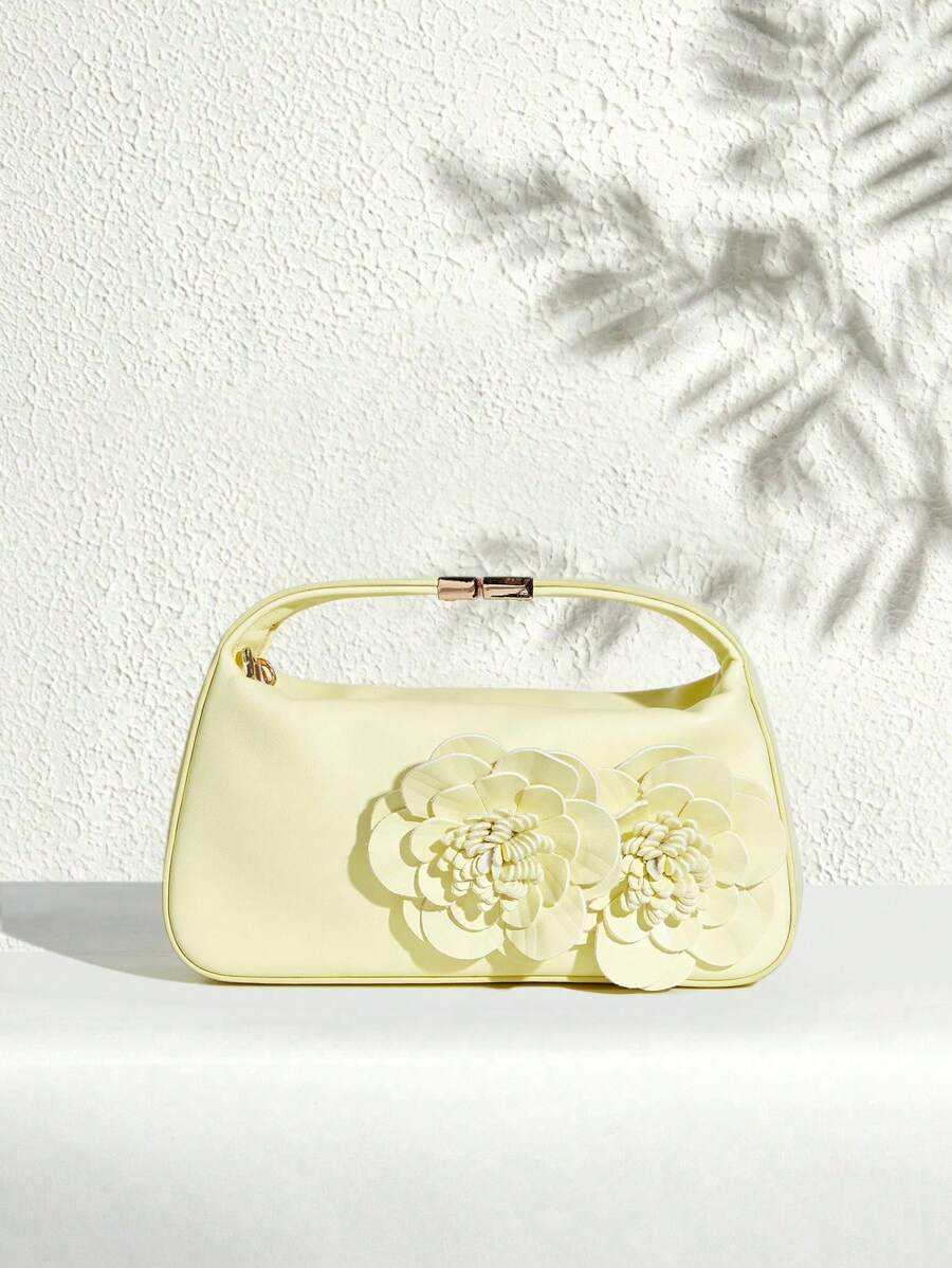SHECARRY Women's Fashion Elegant 3D Flower Decor Evening Handbag - Yellow - View 1