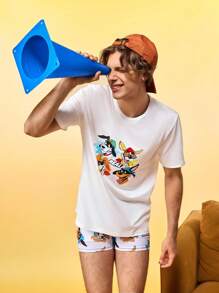 Men's Cartoon Print Short Sleeve Pajama Top