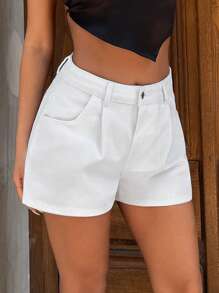 SHEIN Short en jean à taille haute avec plis et boutons devant