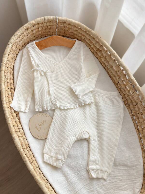 SHEIN Nouveau-Né Bébé Fille Garçon 2 pièces Ensemble Legging & Top & Unicolore Loisirs & Confortable Tricoté Manches Longues