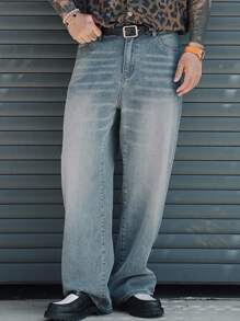 DAZY Jeans casual uomo primavera lavati con vestibilità ampia e tasche - Blu - Visualizzare 9