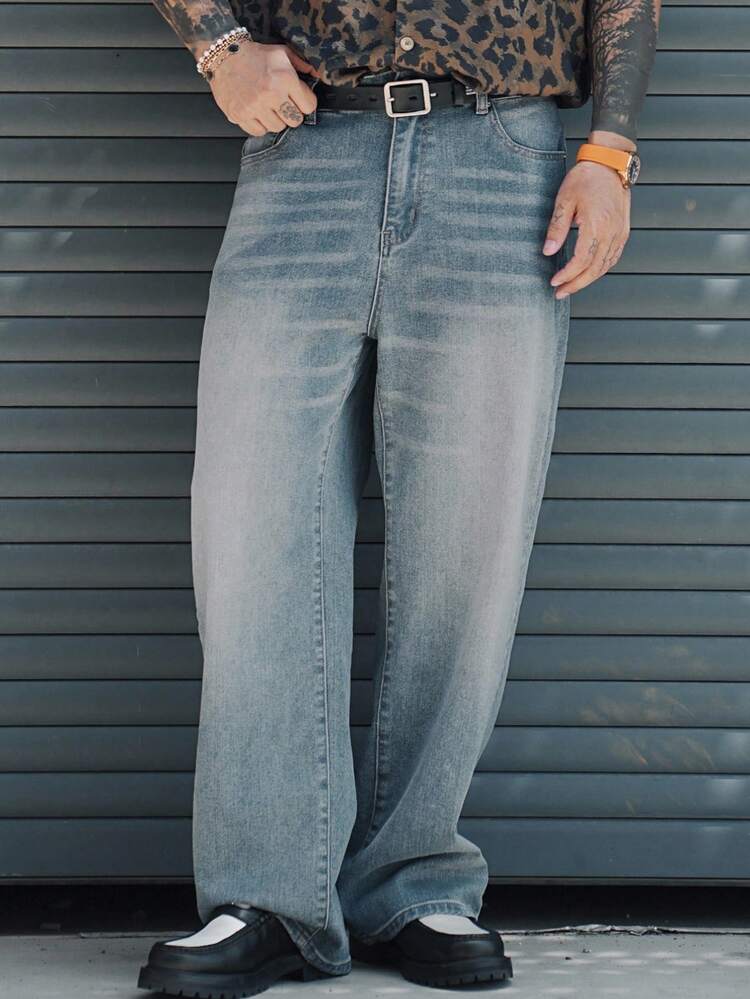 Men's Spring Washed Loose Fit Casual Jeans With Pockets