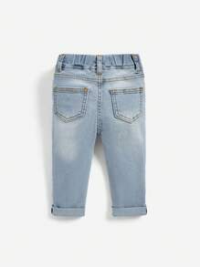 SHEIN 嬰兒男童彈性腰帶破洞牛仔褲,洗水款式