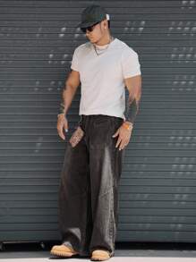 DAZY Jeans de mezclilla negros lavados de unicolor para hombres, primavera