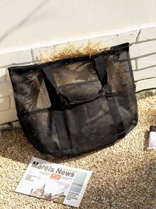 Beach Bag, Mesh Beach Bag Oversized Beach Tote 8 Pockets Beach Towel Bag Hollow Out - Multicolor - View 7