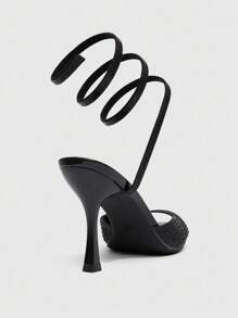 CUCCOO SZL Sandali con tacco alto neri da donna, nuovi e sexy, con cinturini impreziositi da strass e decorazioni a forma di serpente, punta tonda, stiletti adatti per feste, appuntamenti e occasioni serali