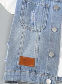 SHEIN Explorewe 2pcs/Set Tween Boys Ripped Denim Vest Jacket And Denim Shorts