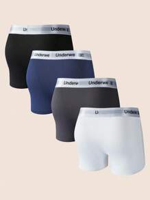 Manfinity Underwear&Sleepwear Basics 4 piezas Calzoncillos cómodos para hombres con cintura elástica y contraste de letras