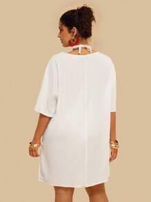 Travachic Vestido tipo pareo de talla grande con recorte de encaje tipo raglan para cubrir en la playa