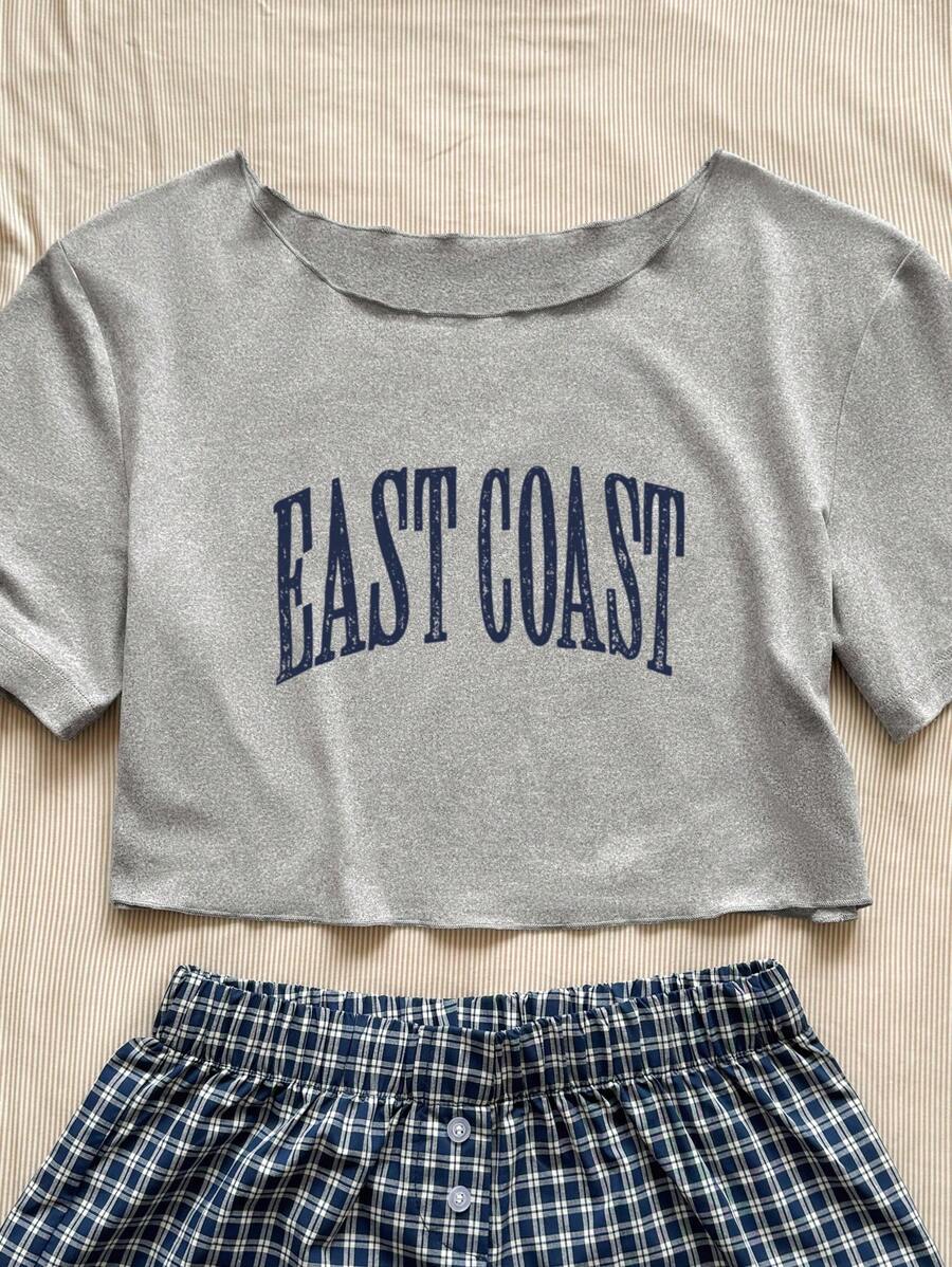 Chiquease Áo thun nữ tay ngắn in chữ, dáng rộng, thường ngày, áo phông họa tiết cho nữ - Màu Xám nhạt - Xem 1