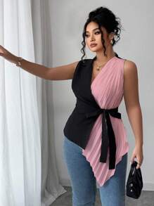 SHEIN Elenzya 女士加大码梭织褶皱优雅假日夏季衬衫 - 彩色 - 查看 5