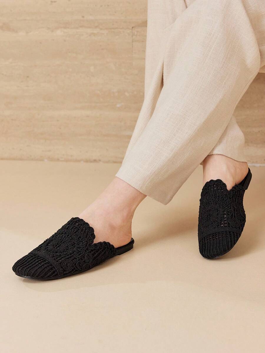 MOTF PREMIUM 圆头凉鞋，低跟平底凉鞋，2024年夏季新品 - 黑色 - 查看 2