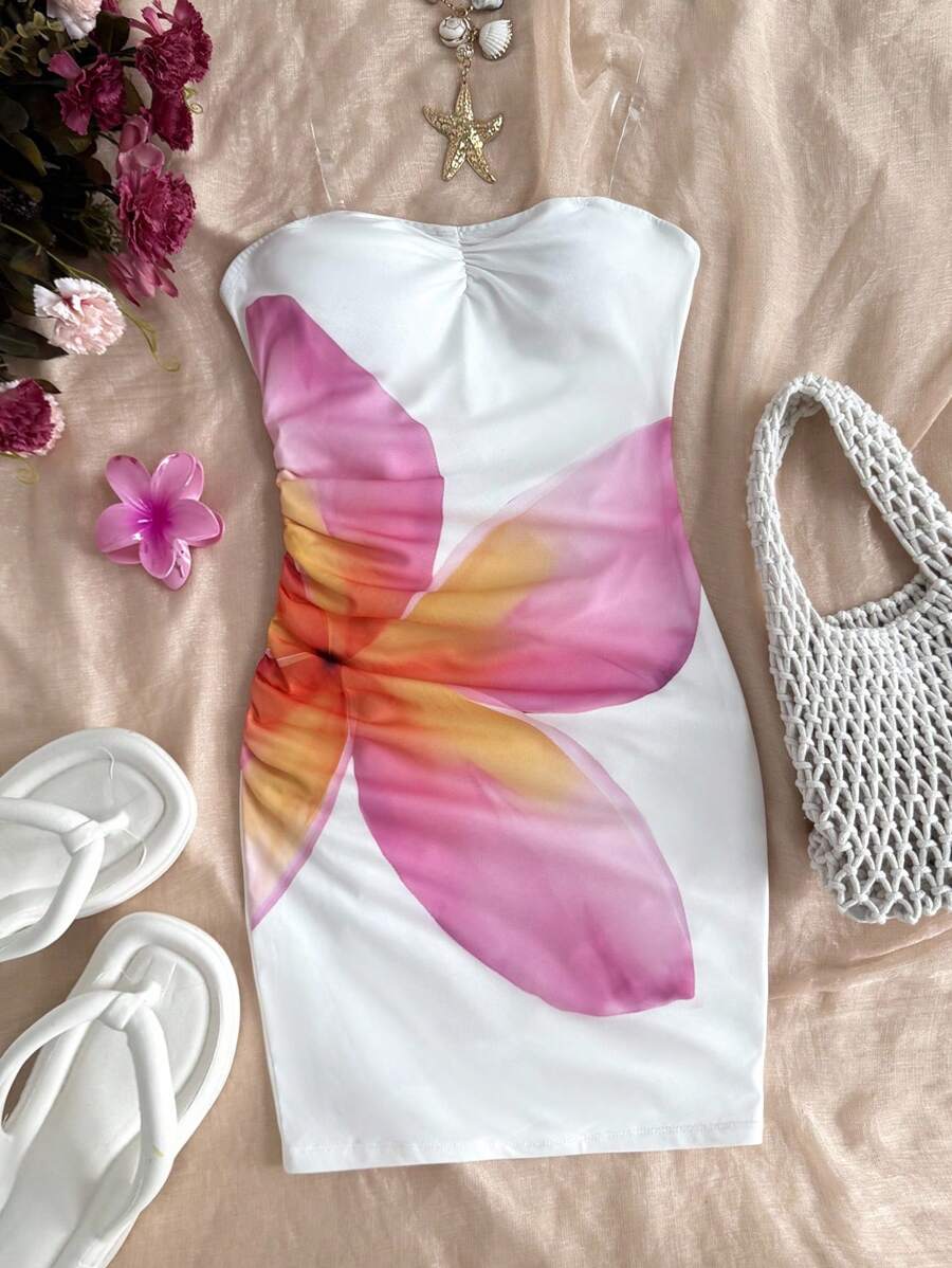 SHEIN Tween 女童休闲花卉印花贴身迷你背心裙，舒适简约的设计