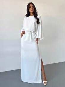 Firerie Robe droite blanche élégante, minimaliste, chic et romantique pour femmes. Manches chauve-souris, robe de garden-party, robe de remise des diplômes blanche, tenue décontractée d'été, retour à l'école, tenue de voyage en avion, tenue de sortie