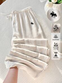 Comfortcana Women's Casual Versatile Loose Drawstring Pants Linen Pant Drawstring Skirt - Apricot - View 1