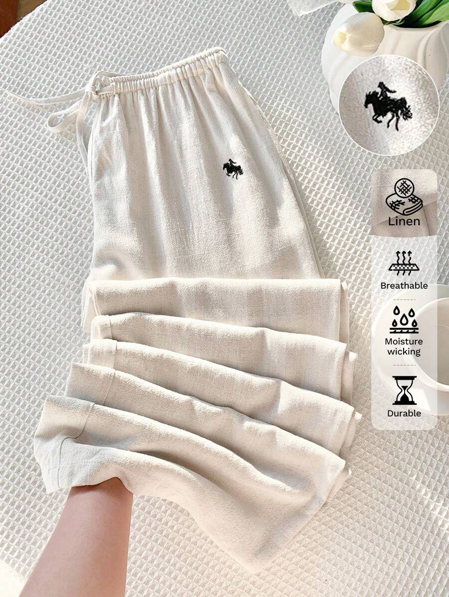 Comfortcana Women's Casual Versatile Loose Drawstring Pants Linen Pant Drawstring Skirt - Apricot - View 1