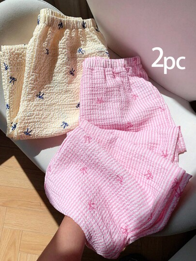Comfortcana Conjunto de 2 piezas de verano con pantalones de pierna ancha en amarillo mantequilla y rosa