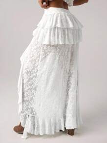 SHEIN ICON Ultra Low-Waisted Lace Tiered High-Low Hem Skirt - White - View 2