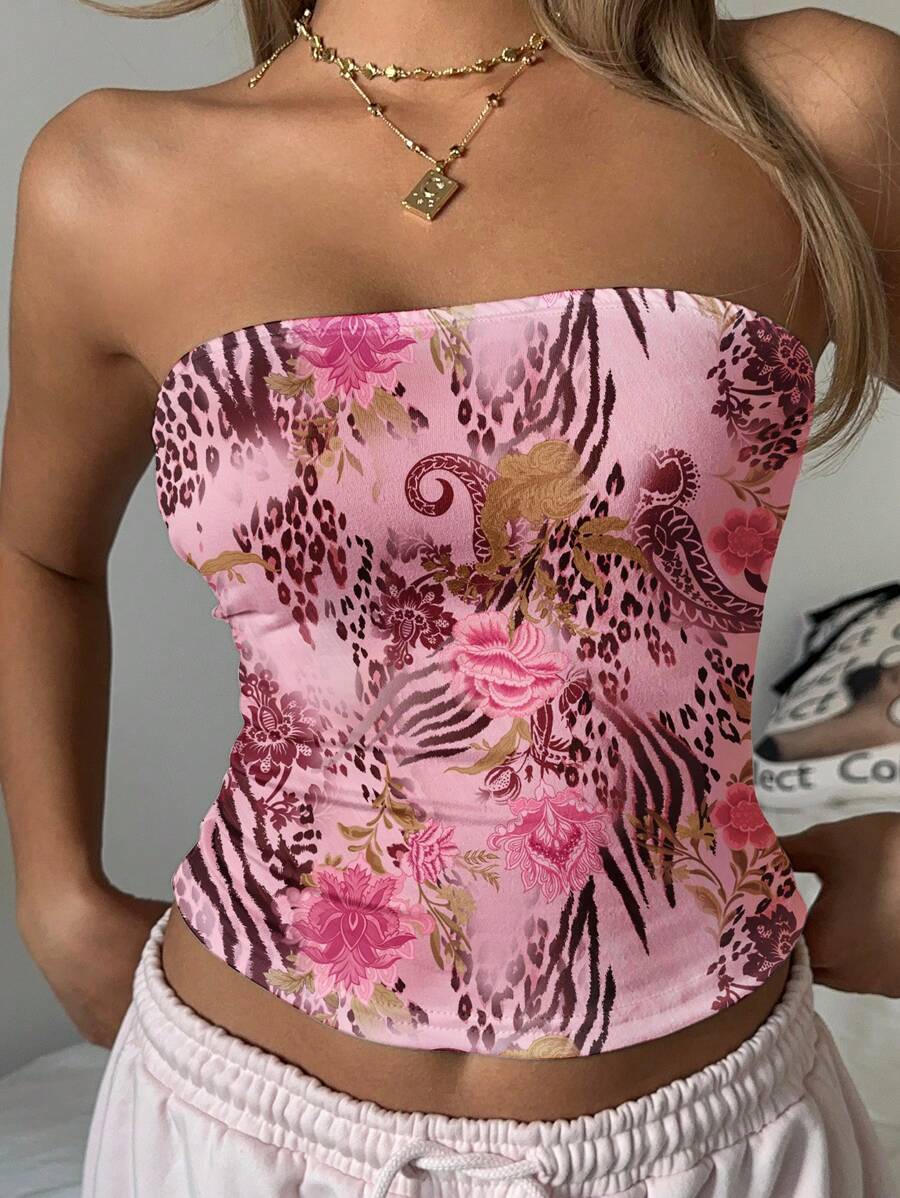 SHEIN EZwear Women Casual Bandeau Tight Top, Suitable For Summer Suitable For Going Out - Multicolor - View 1