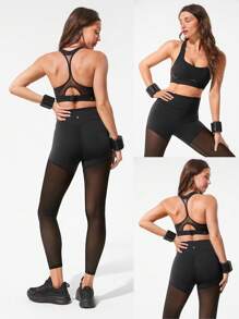 GLOWMODE FeatherFit™-Sculpt Stamina Compressive Heart Shaped Neck Mesh Panels Racerback Adjustable Band Removable Cups Sports Bra Medium Impact Running Jogging Training Gym Studio Active Wear - màu đen - Xem 8