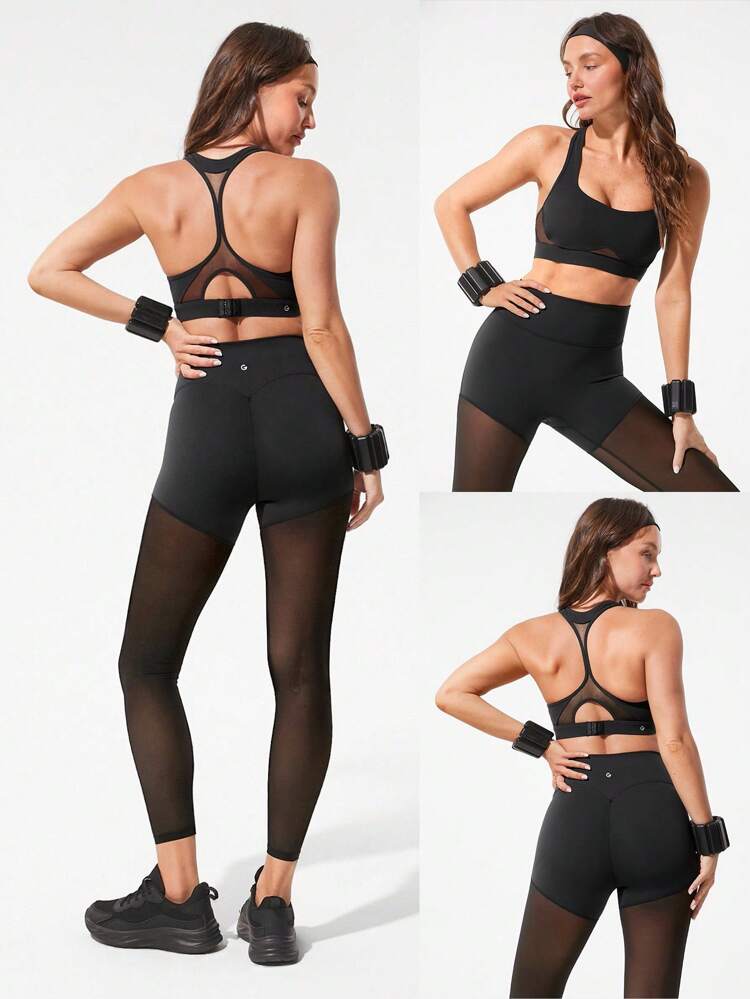 Sujetador deportivo Featherfit™-Sculpt Stamina con paneles de malla con forma de corazón en el cuello, espalda de tirantes, banda ajustable y copas extraíbles para un impacto medio, apto para correr, trotar, entrenar y actividades en el gimnasio
